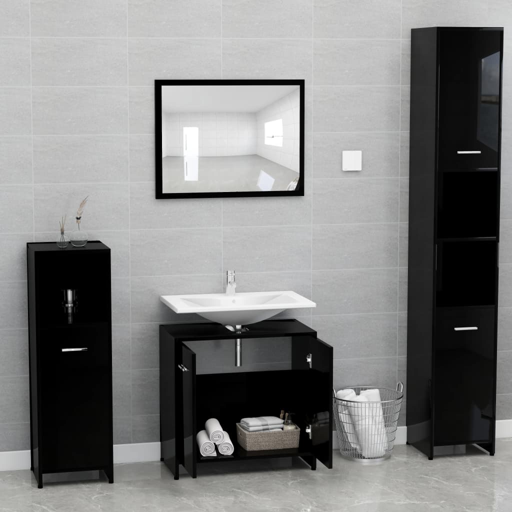vidaXL Set koupelnového nábytku černý s vysokým leskem dřevotříska