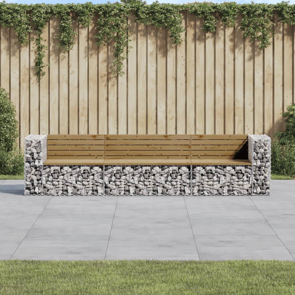 vidaXL Zahradní lavice gabionový design 287x71x65,5 cm borové dřevo