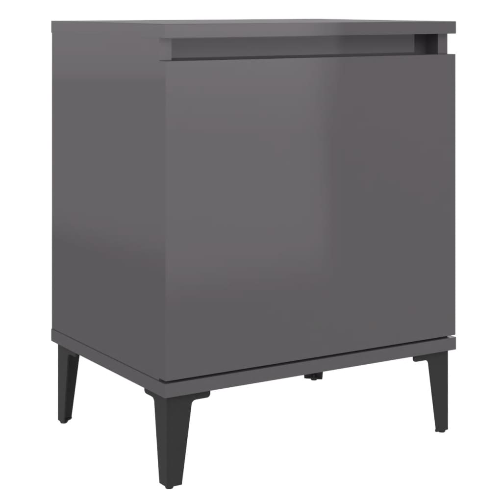 vidaXL Noční stolek s kovovými nohami šedý s vysokým leskem 40x30x50cm