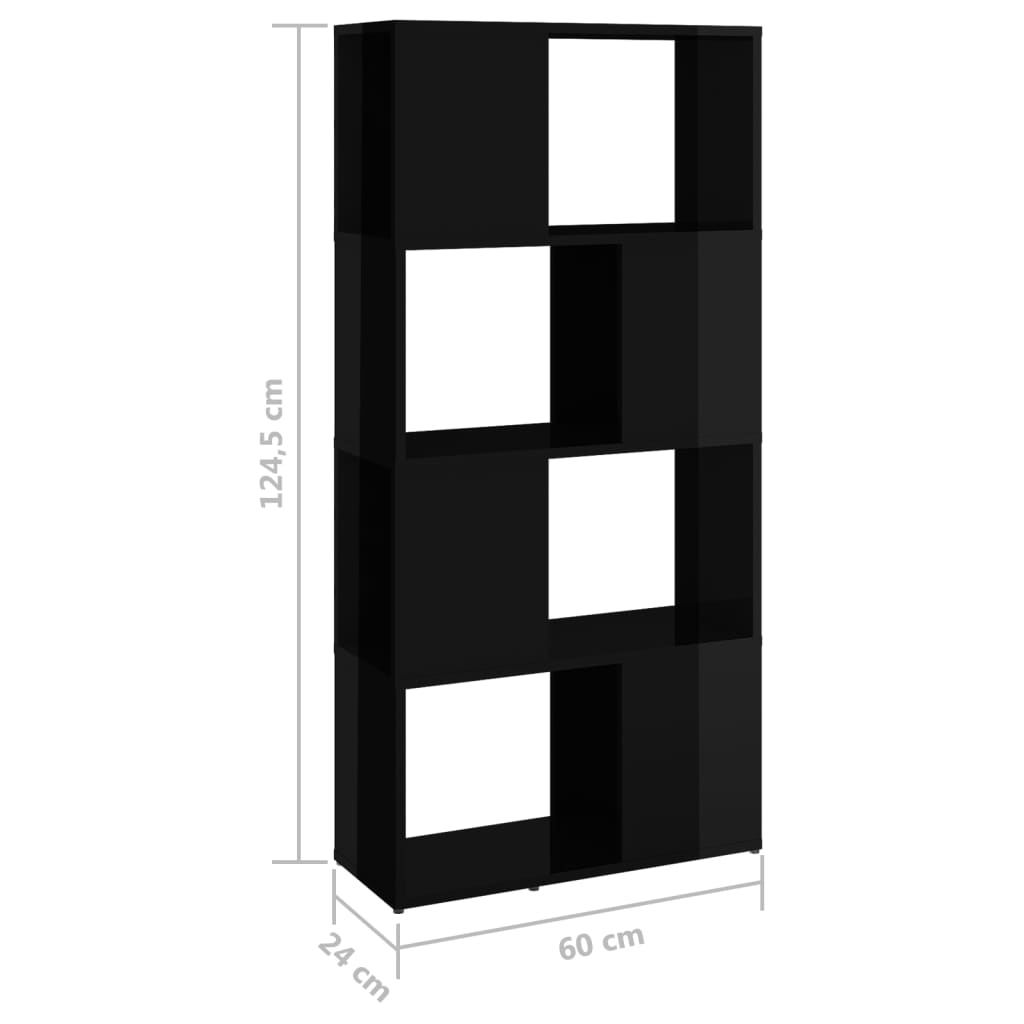 vidaXL Knihovna / dělicí stěna černá vysoký lesk 60 x 24 x 124,5 cm