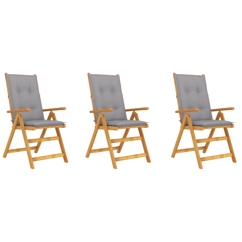 vidaXL Skládací zahradní židle s poduškami 3 ks masivní akáciové dřevo