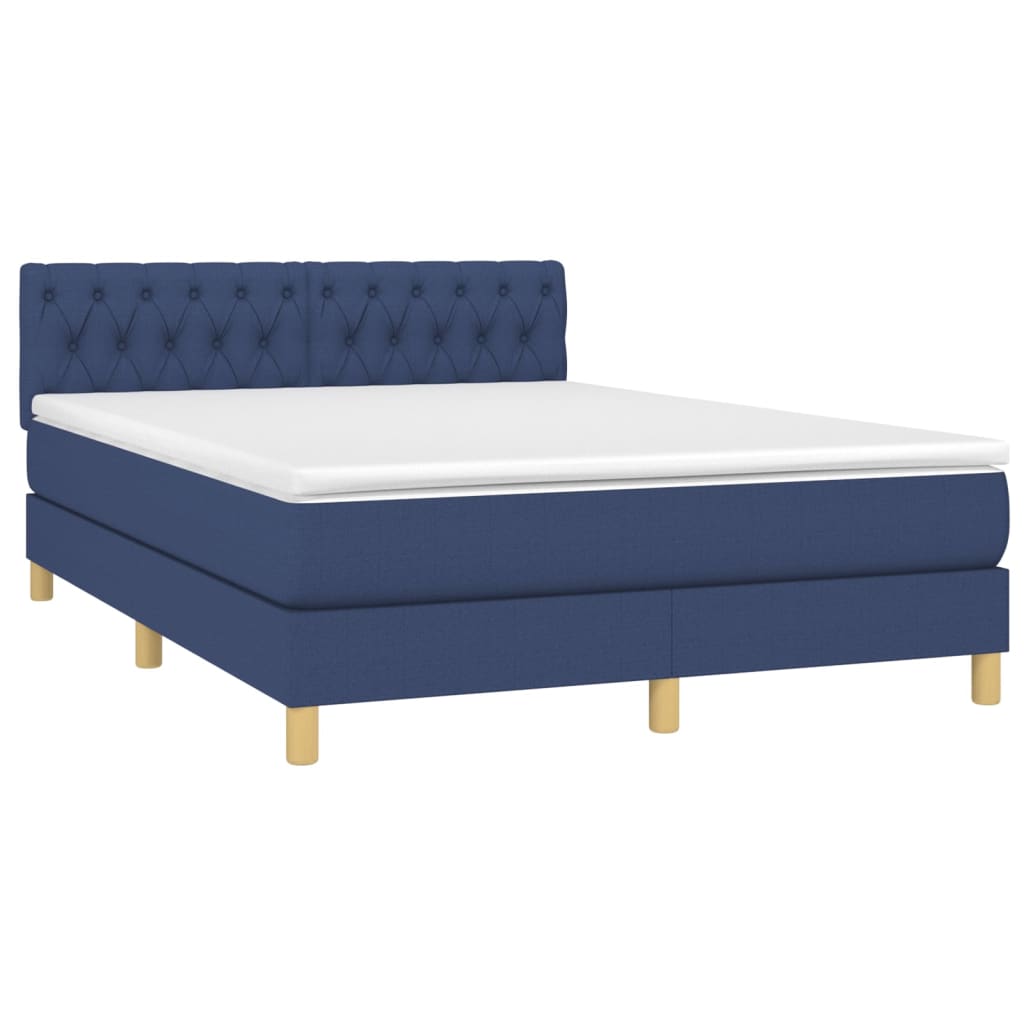 vidaXL Box spring postel s matrací a LED modrá 140x200 cm textil
