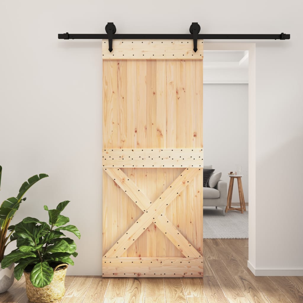 vidaXL Posuvné dveře s kováním 90 x 210 cm masivní borové dřevo