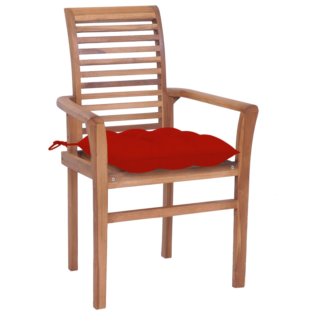 vidaXL Jídelní židle 2 ks červené podušky masivní teak