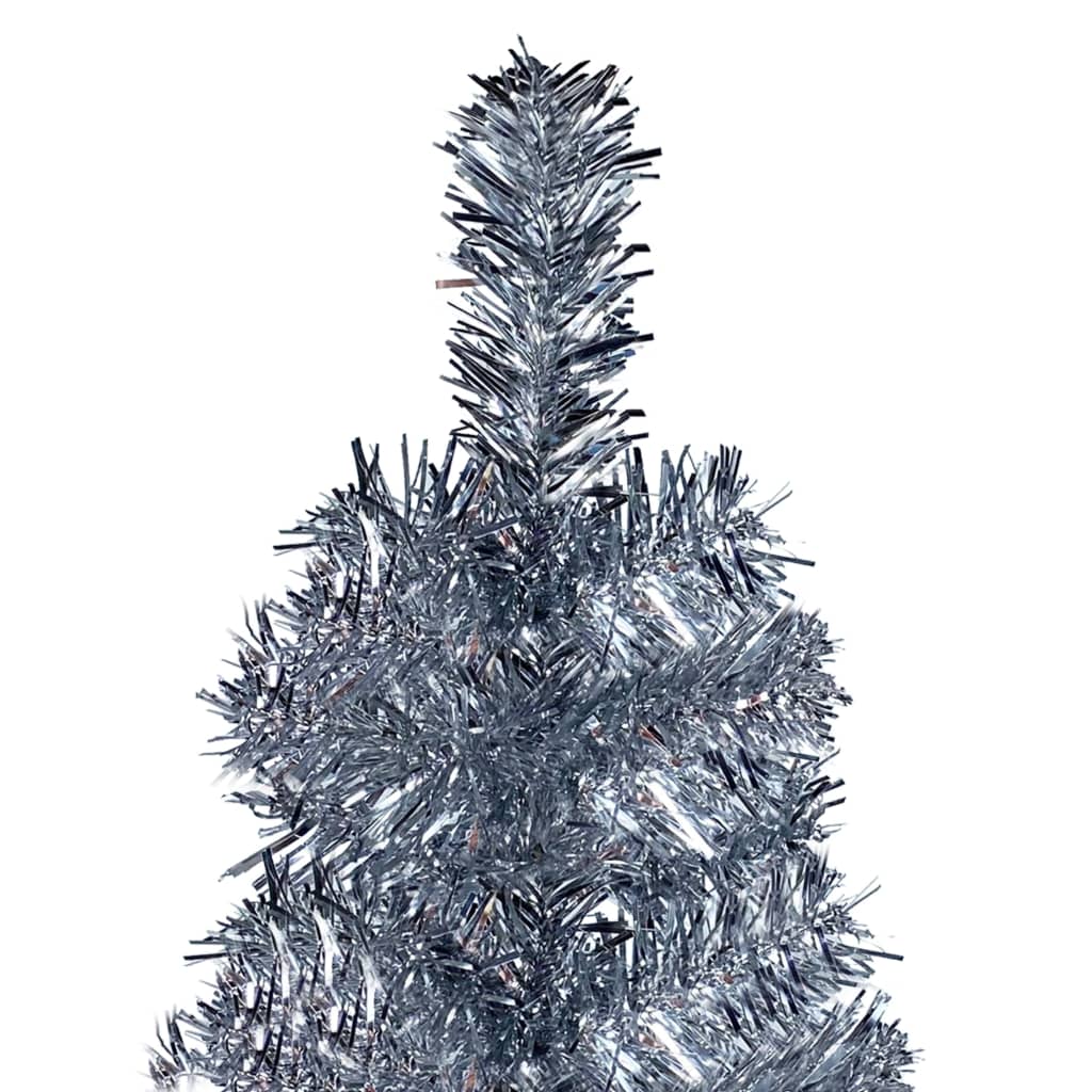 vidaXL Úzký vánoční stromek s LED diodami a sadou koulí stříbrný 150cm