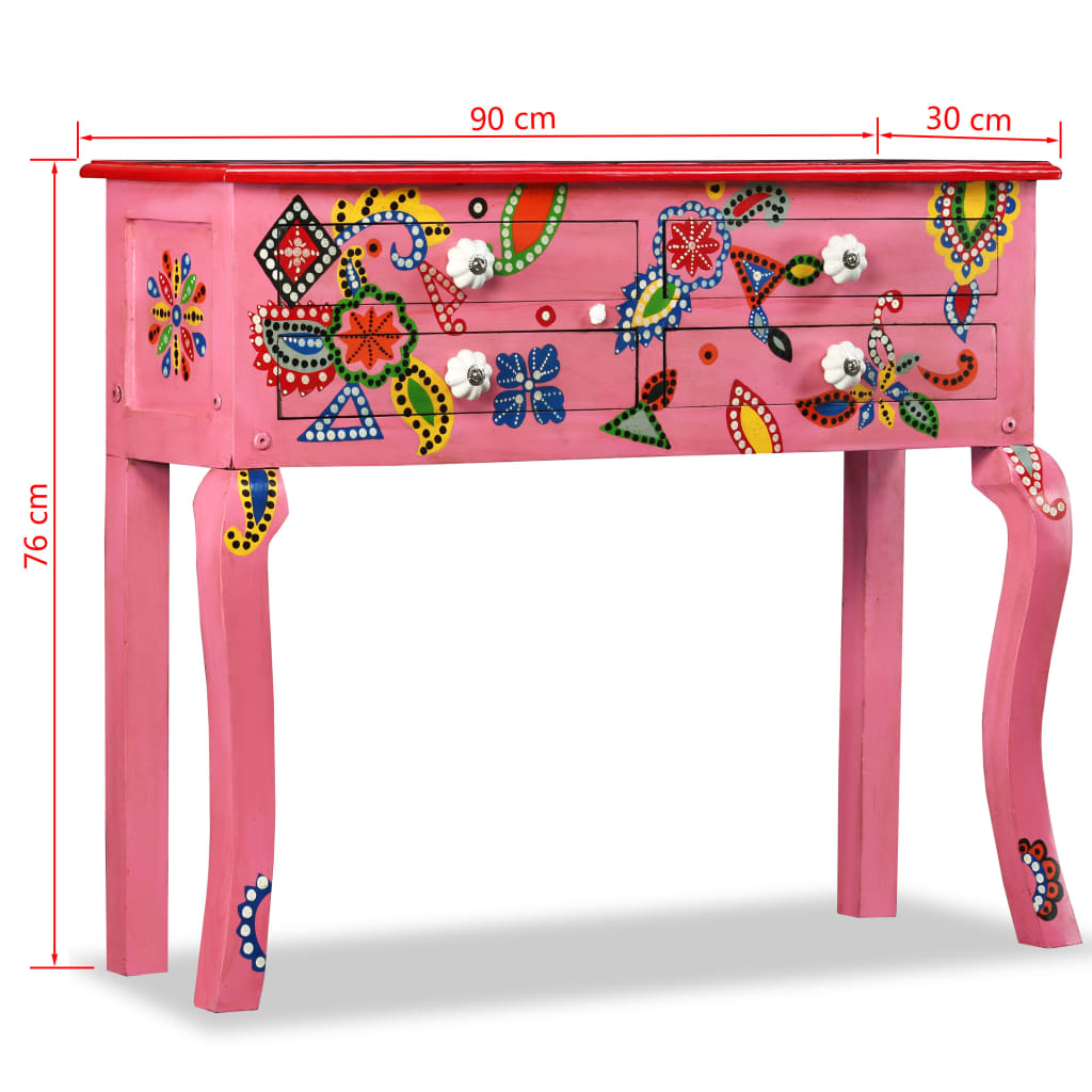 vidaXL Odkládací stolek, masivní mangovník, ručně malovaný, růžový