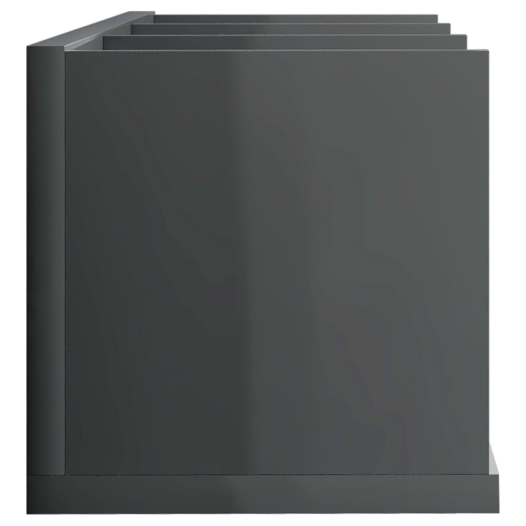 vidaXL Nástěnná police na CD šedá vysoký lesk 75x18x18 cm dřevotříska