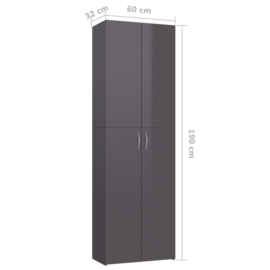 vidaXL Kancelářská skříň šedá vysoký lesk 60 x 32 x 190 cm dřevotříska