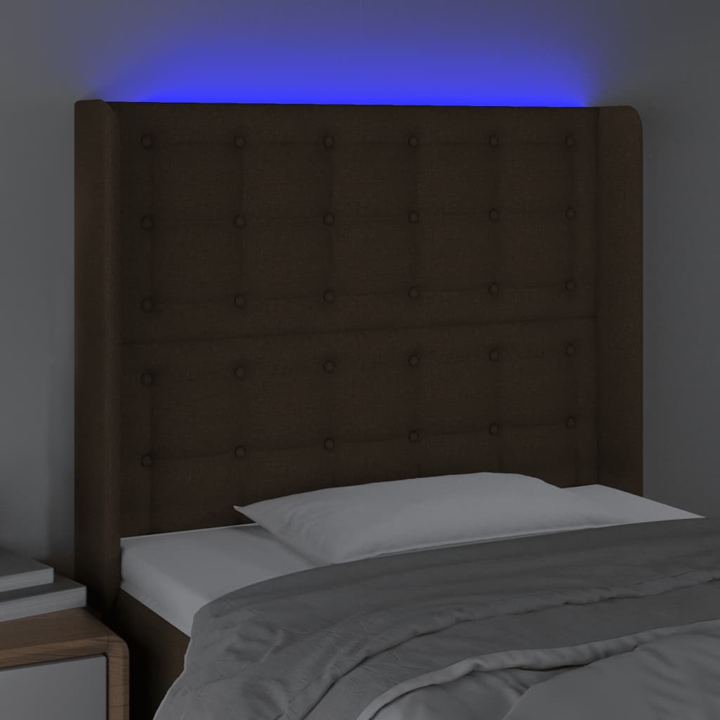 vidaXL Čelo postele s LED tmavě hnědé 83 x 16 x 118/128 cm textil