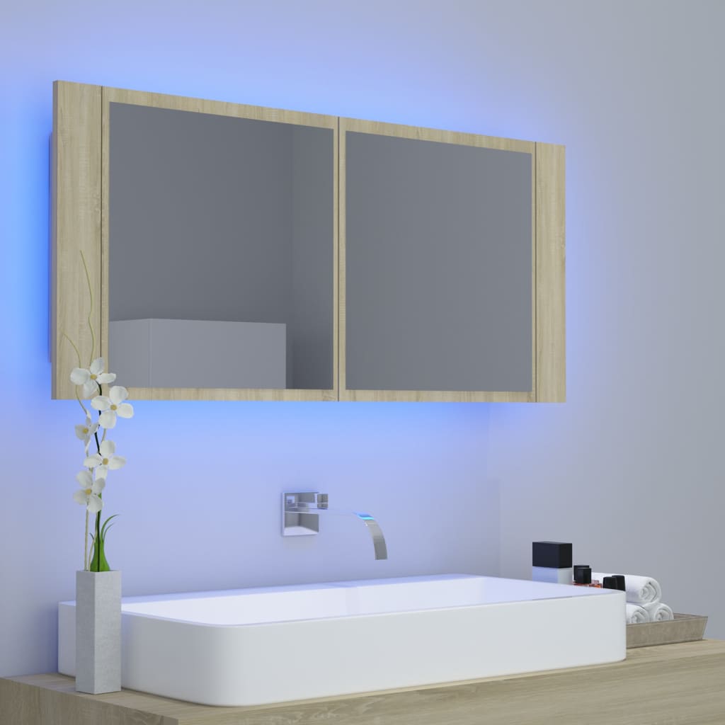 vidaXL LED koupelnové zrcadlo dub sonoma 100 x 12 x 45 cm akrylové