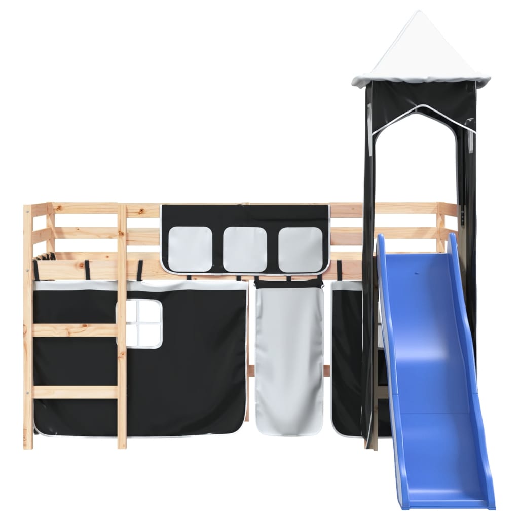 vidaXL Dětská patrová postel s věží bílá a černá 80 x 200 cm borovice