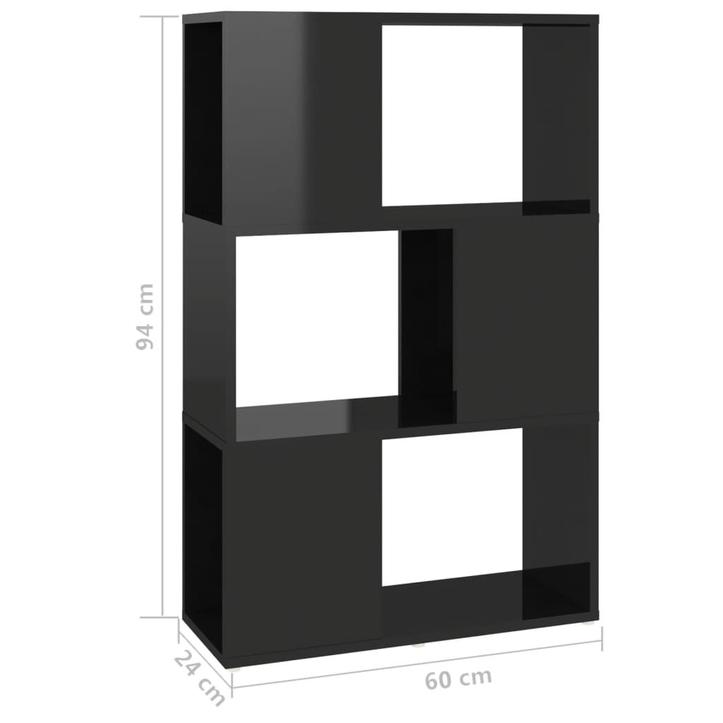 vidaXL Knihovna/dělicí stěna černá vysoký lesk 60x24x94cm dřevotříska