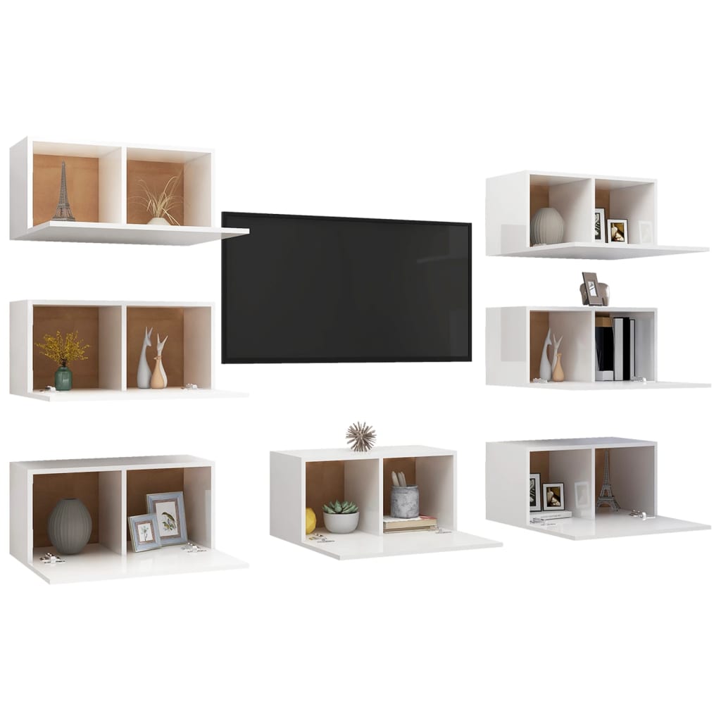 vidaXL TV skříňky 7 ks bílé s vysokým leskem 30,5x30x60 cm dřevotříska