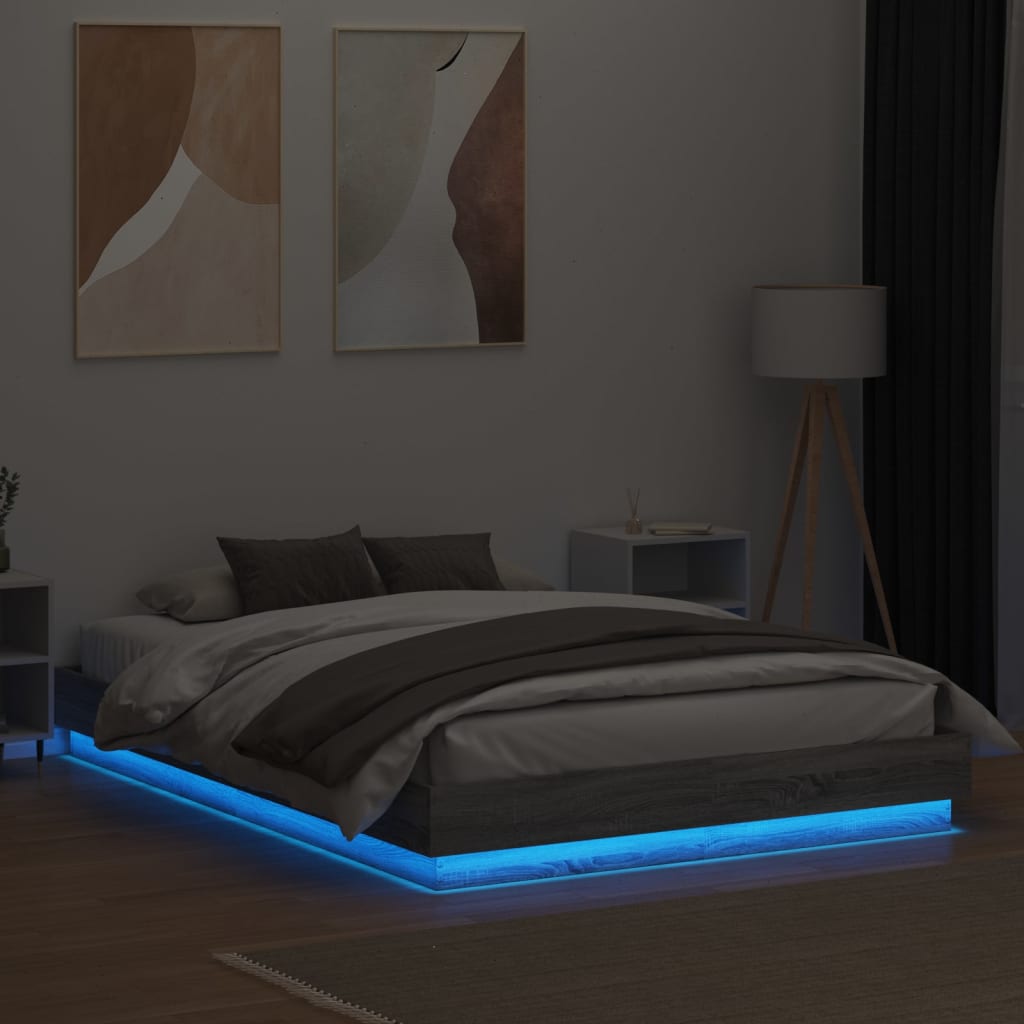 vidaXL Rám postele s LED osvětlením šedý sonoma 140 x 200 cm