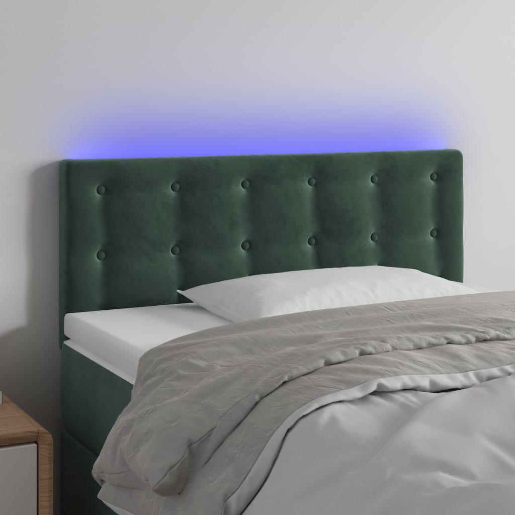 vidaXL Čelo postele s LED tmavě zelené 80 x 5 x 78/88 cm samet