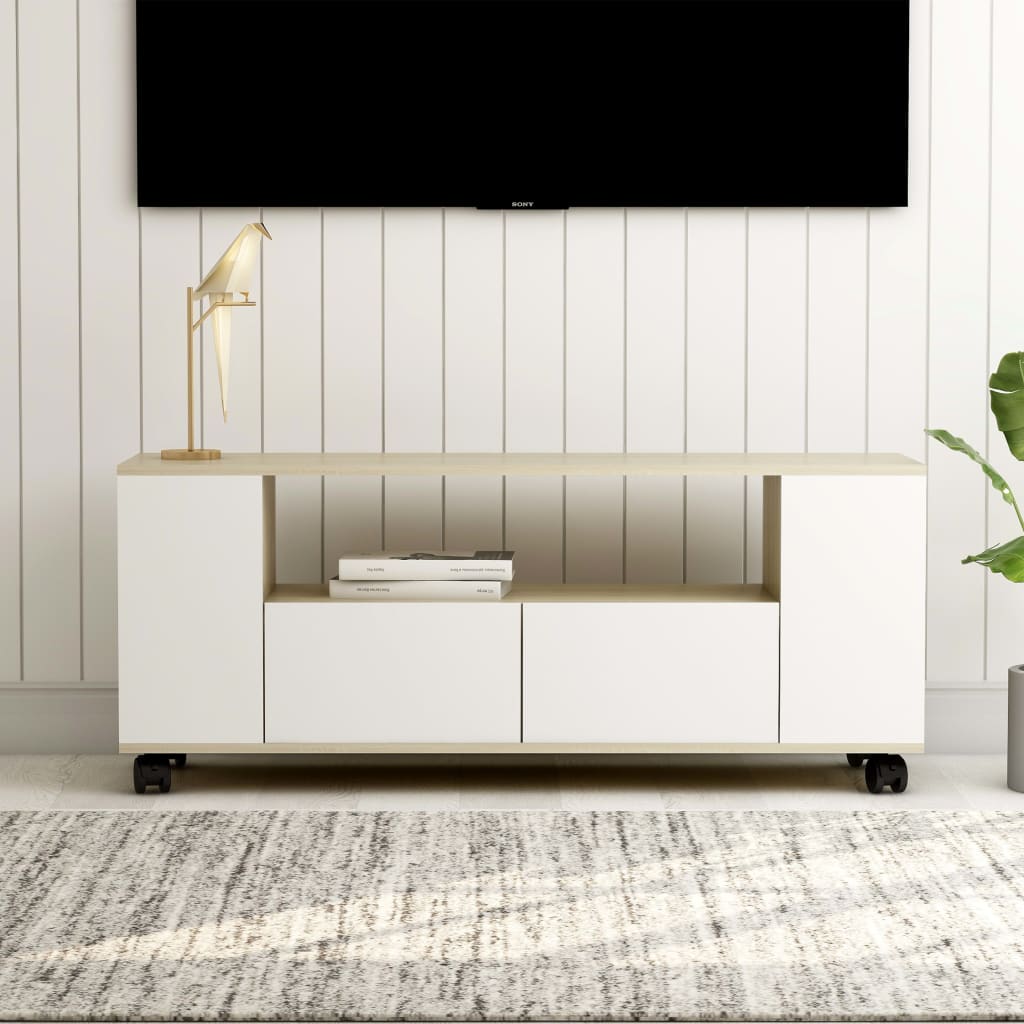 vidaXL TV skříňka bílá a dub sonoma 120x35x48 cm kompozitní dřevo