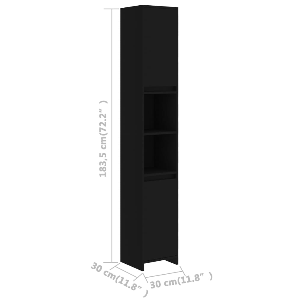 vidaXL Koupelnová skříňka černá 30 x 30 x 183,5 cm dřevotříska