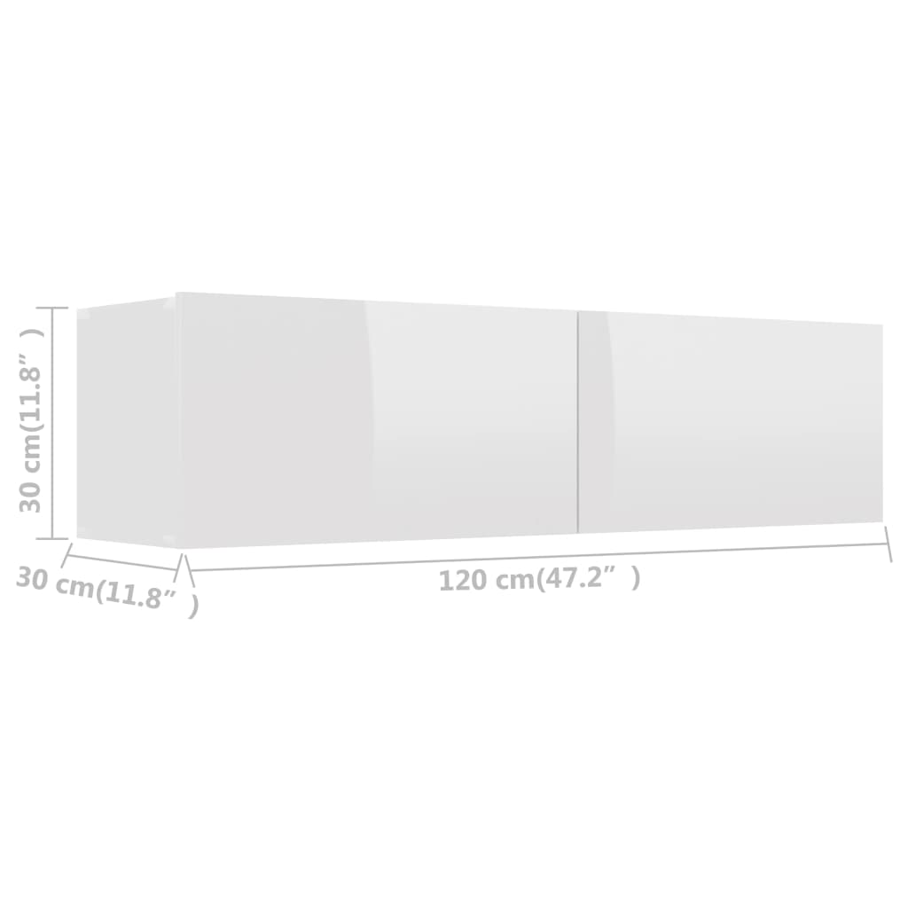 vidaXL TV stolek bílý s vysokým leskem 120 x 30 x 30 cm dřevotříska