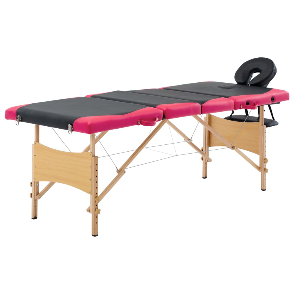 vidaXL Skládací masážní stůl 4 zóny dřevěný černý a růžový