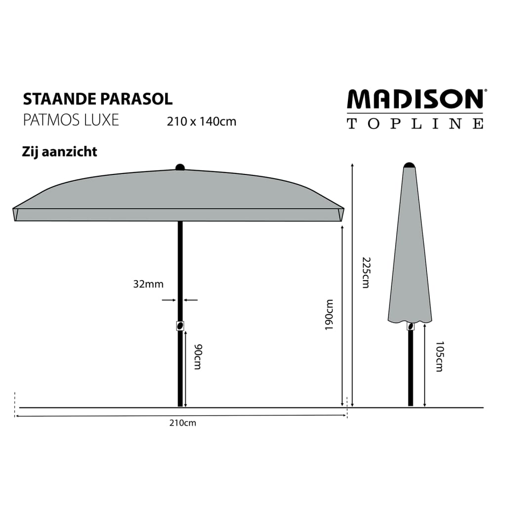Madison Slunečník Patmos Luxe obdélníkový 210 x 140 cm šedohnědý