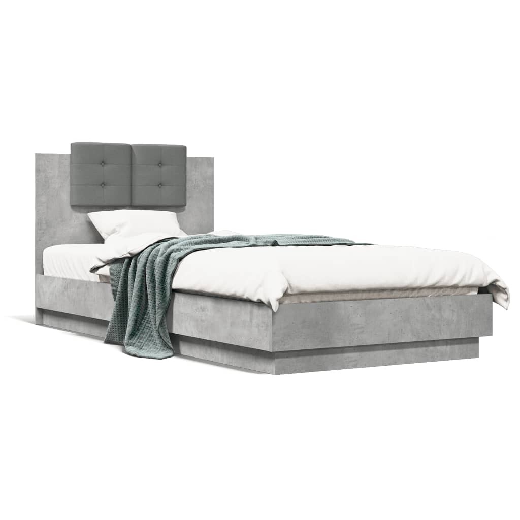vidaXL Rám postele s čelem a LED osvětlením betonově šedý 90 x 200 cm