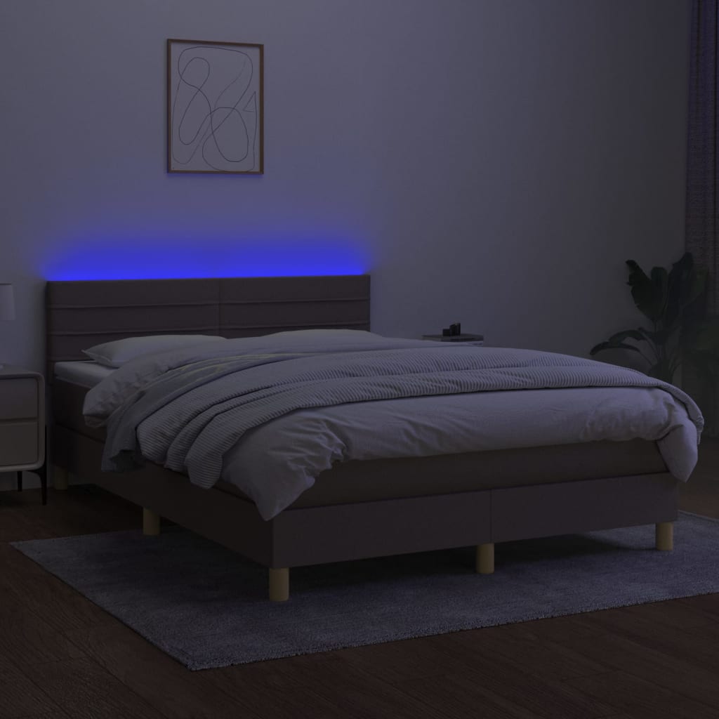 vidaXL Box spring postel s matrací a LED taupe 140x190 cm textil