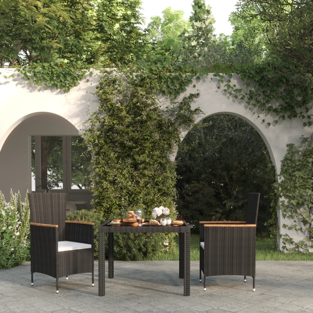 vidaXL 3dílný zahradní jídelní set s poduškami polyratan černý