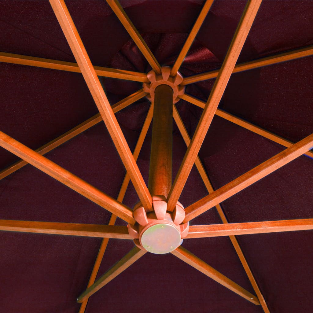vidaXL Závěsný slunečník s tyčí bordó 3,5 x 2,9 m masivní jedle