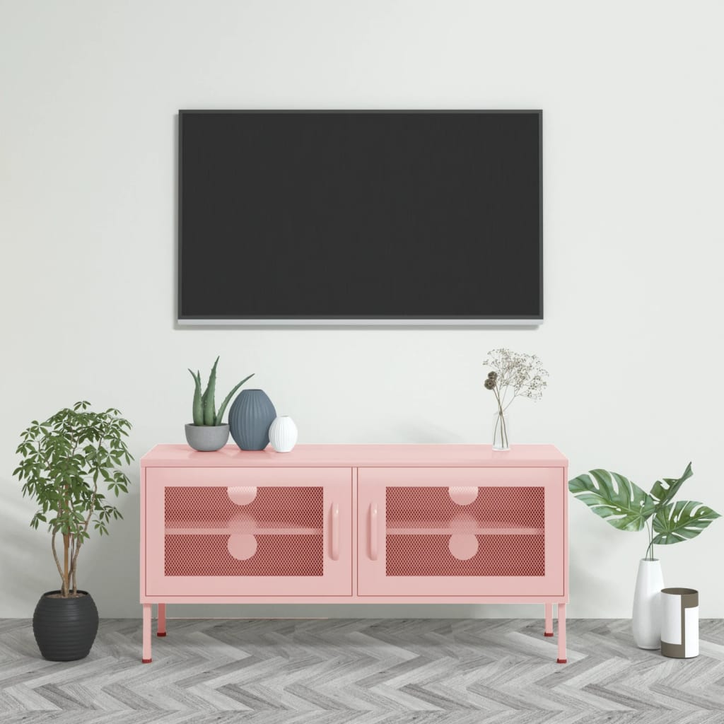 vidaXL TV skříňka růžová 105 x 35 x 50 cm ocel