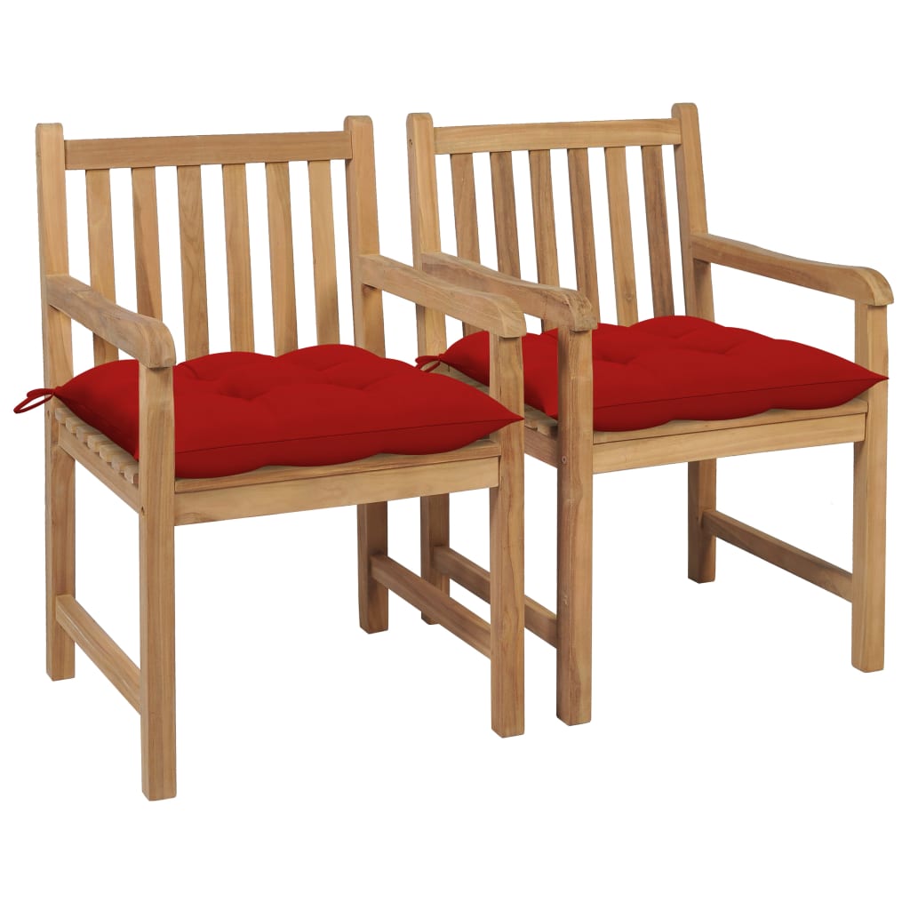 vidaXL Zahradní židle 2 ks červené podušky masivní teak