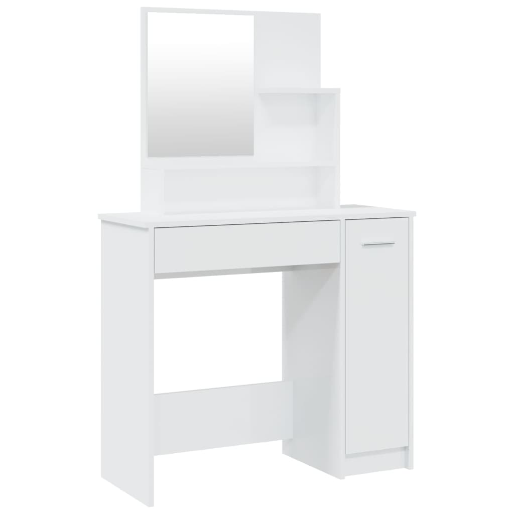vidaXL Toaletní stolek se zrcadlem lesklý bílý 86,5 x 35 x 136 cm