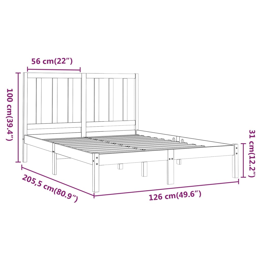 vidaXL Rám postele šedý masivní dřevo 120 x 200 cm