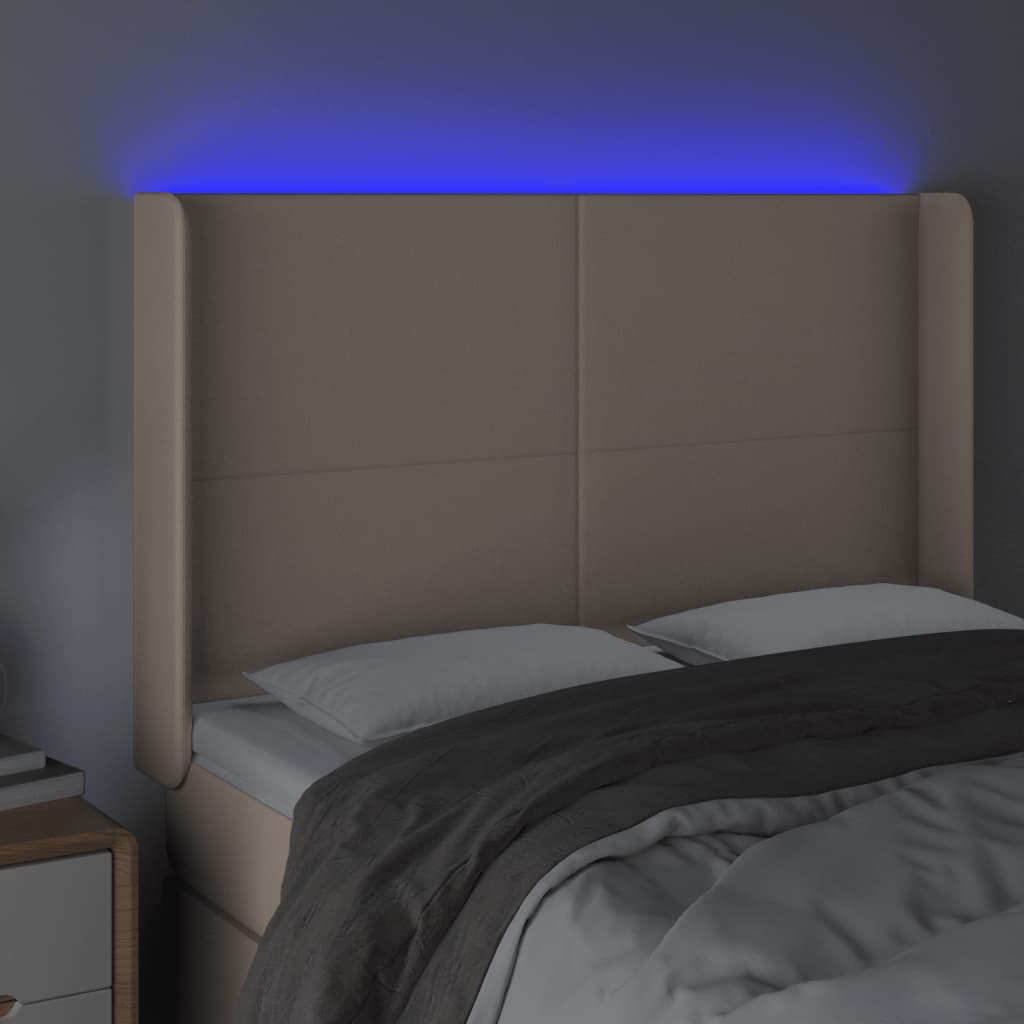vidaXL Čelo postele s LED cappuccino 147 x 16 x 118/128 cm umělá kůže