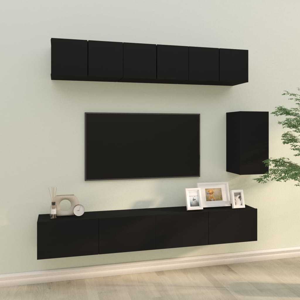 vidaXL 6dílný set TV skříněk černý kompozitní dřevo