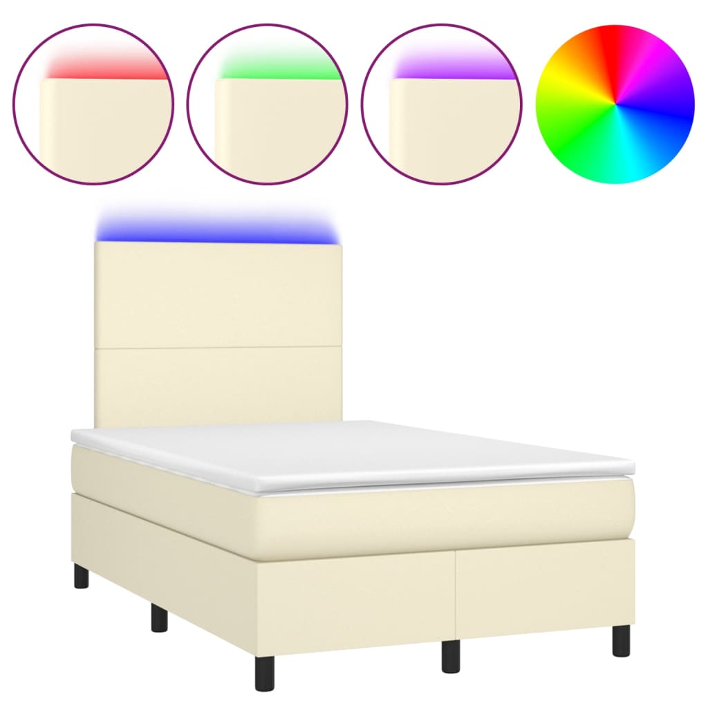 vidaXL Box spring postel s matrací a LED krémová 120x200 cm umělá kůže