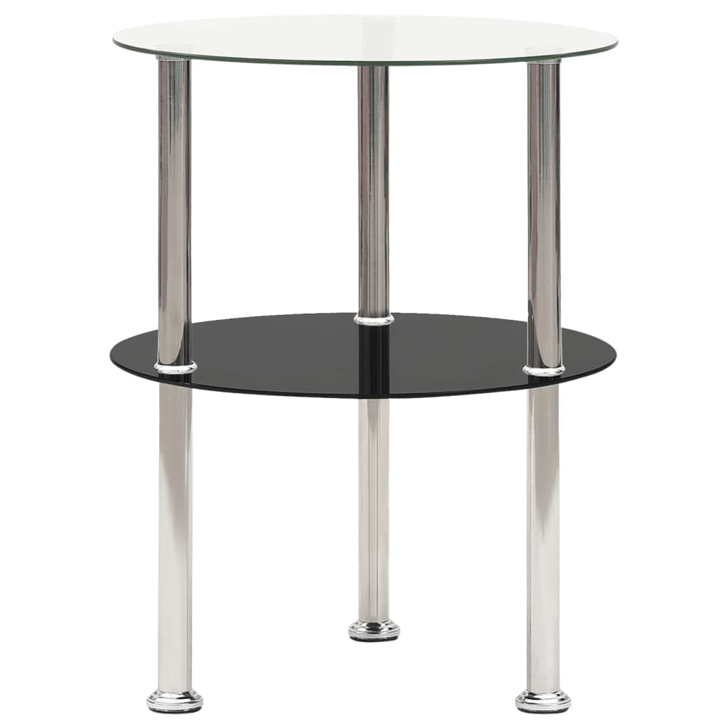 vidaXL 2patrový odkládací stolek průhledný a černý 38 cm tvrzené sklo