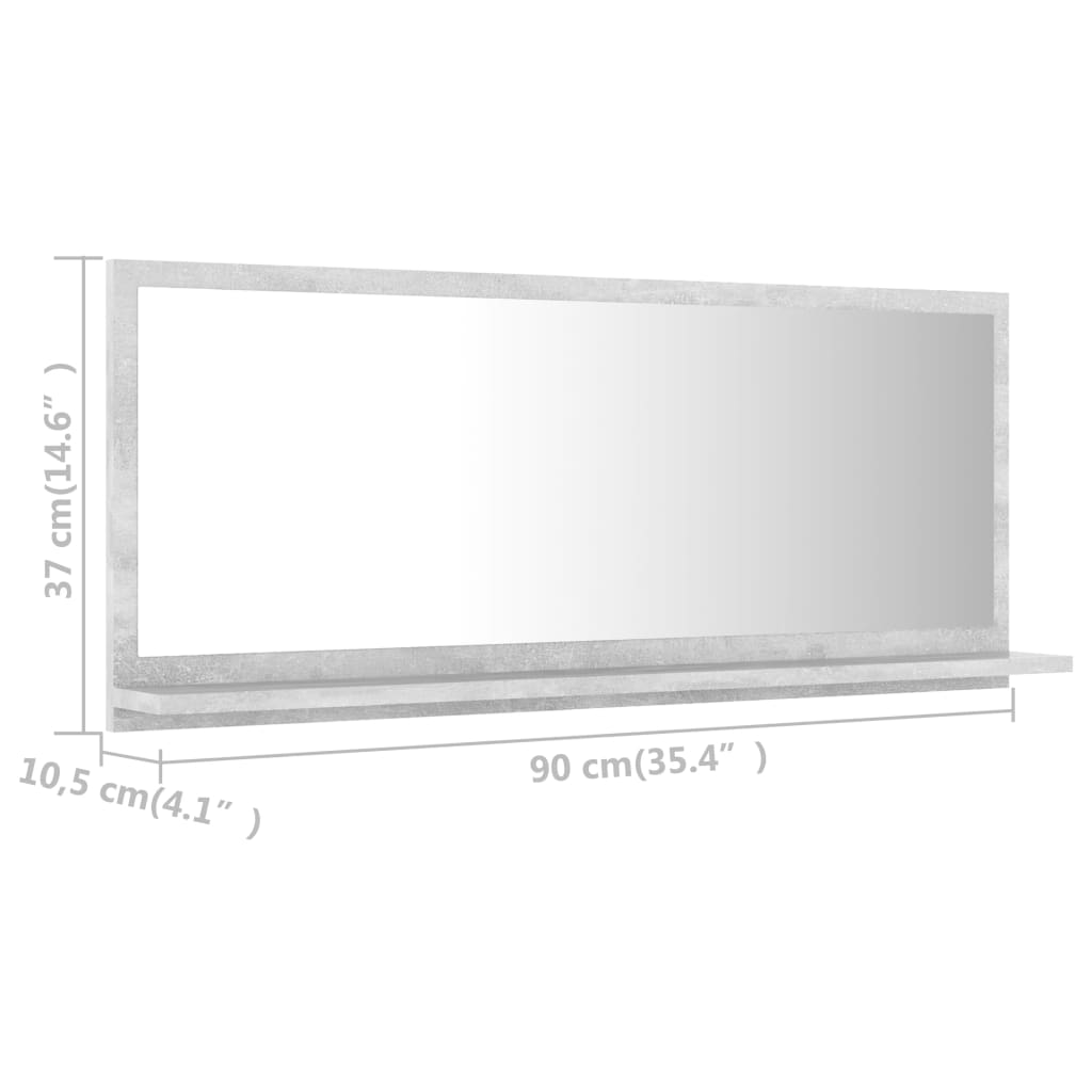 vidaXL Koupelnové zrcadlo betonově šedé 90 x 10,5 x 37 cm dřevotříska
