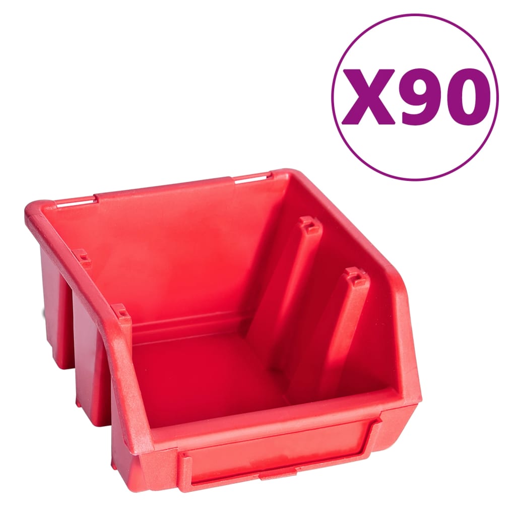 vidaXL 96dílná sada skladovacích zásobníků nástěnné díly červenočerná