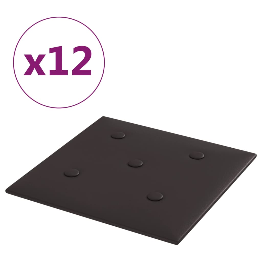 vidaXL Nástěnné panely 12 ks černé 30 x 30 cm umělá kůže 1,08 m²