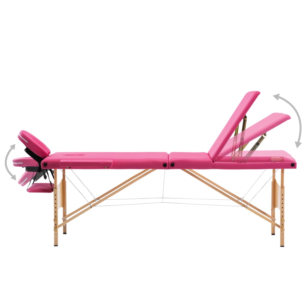 vidaXL Skládací masážní stůl 3 zóny dřevěný růžový
