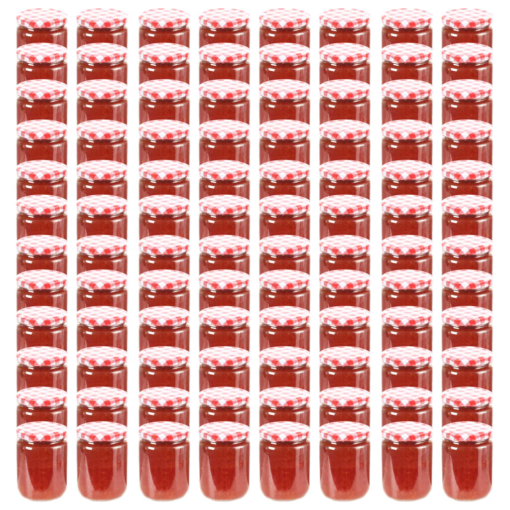 vidaXL Zavařovací sklenice s bíločervenými víčky 96 ks 230 ml