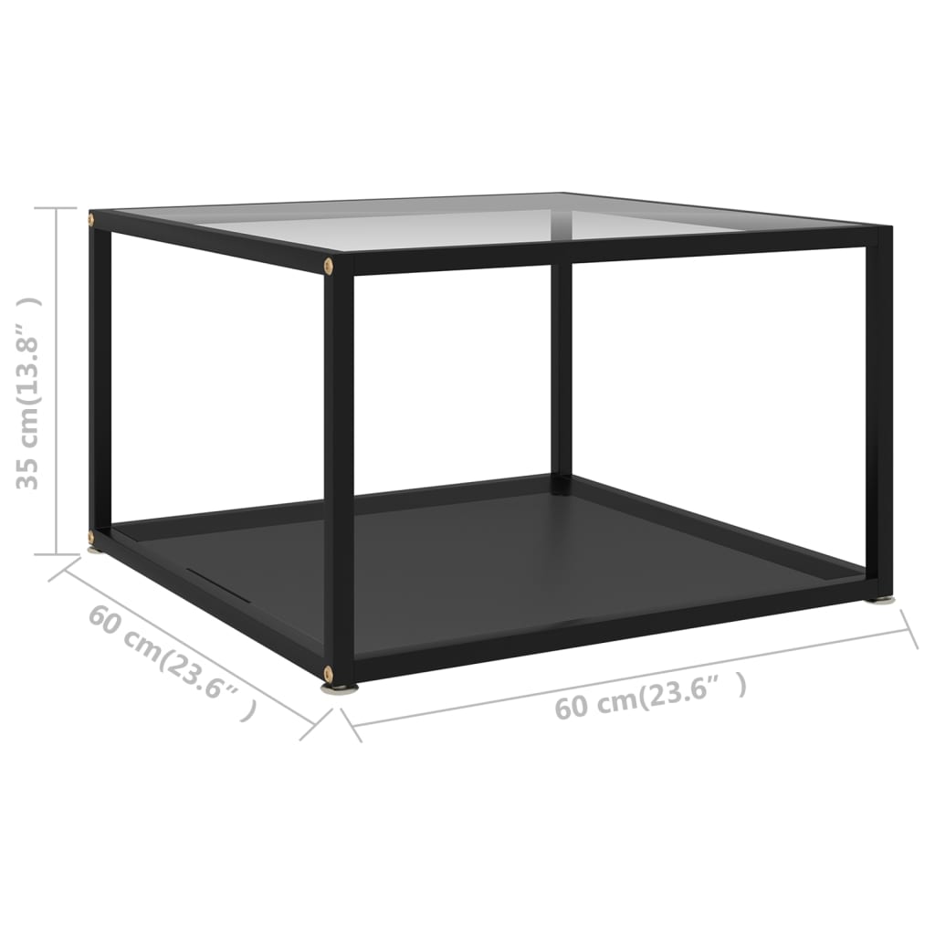 322891 vidaXL Coffee Table Transparent and Black 60x60x35 cm Tempered Glass