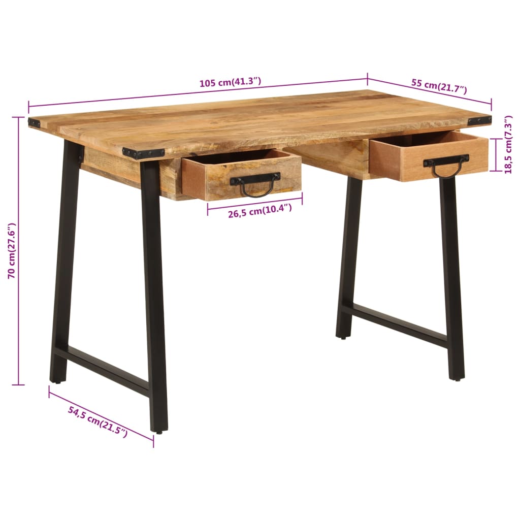 vidaXL Psací stůl se zásuvkami 105x55x70 cm masivní mangovník a železo