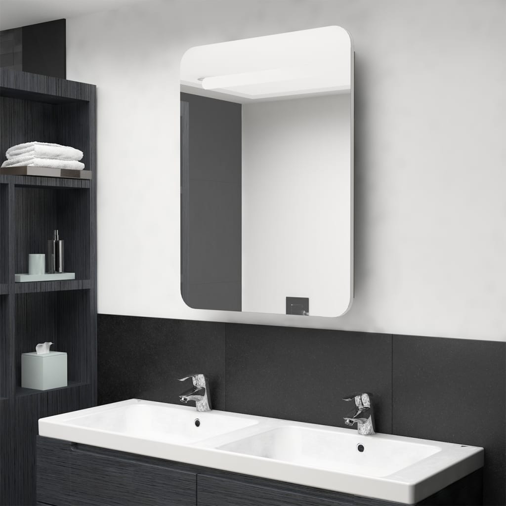 vidaXL LED koupelnová skříňka se zrcadlem bílá a dub 60 x 11 x 80 cm