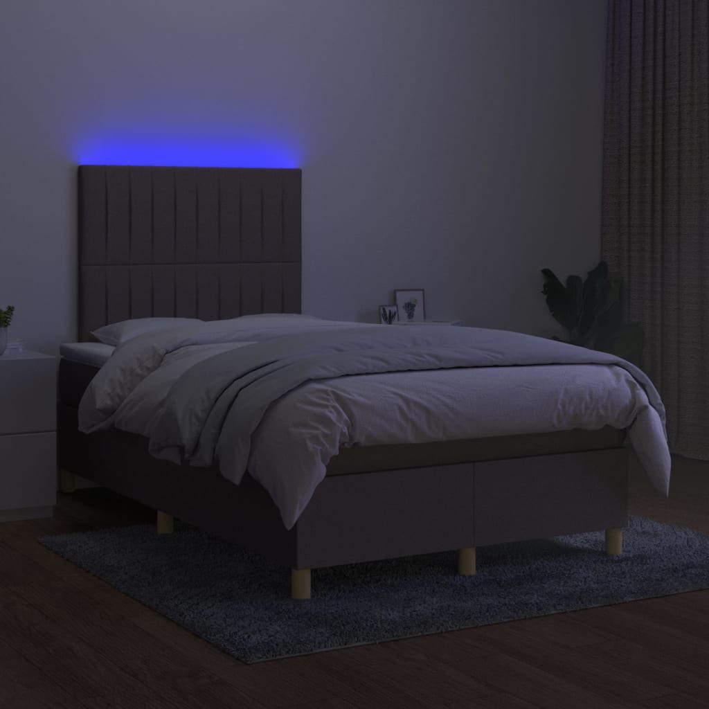 vidaXL Box spring postel s matrací a LED taupe 120 x 200 cm textil