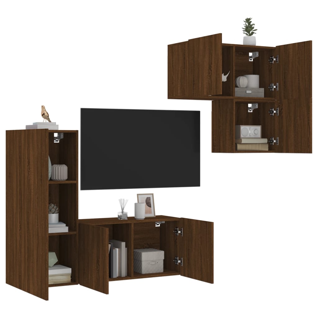 vidaXL 4dílná obývací stěna hnědý dub kompozitní dřevo