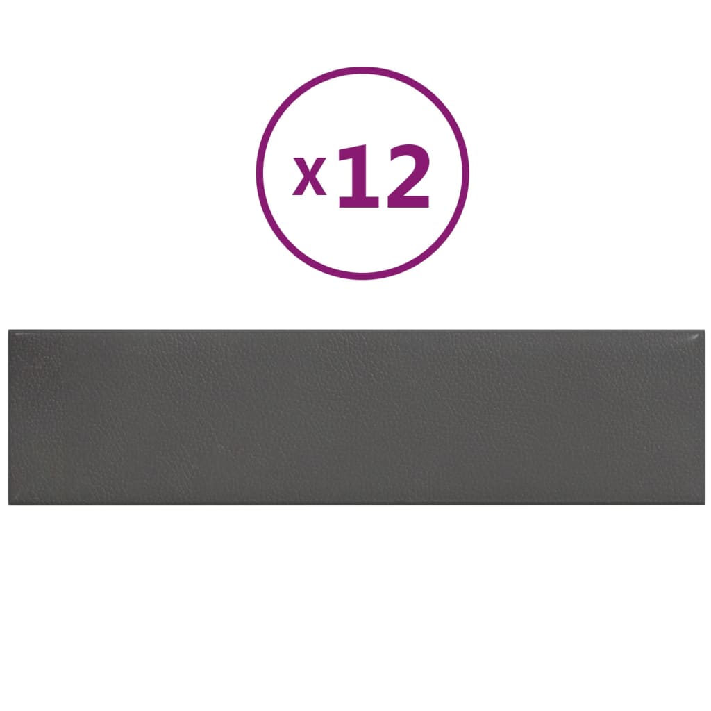 vidaXL Nástěnné panely 12 ks šedé 60 x 15 cm umělá kůže 1,08 m²