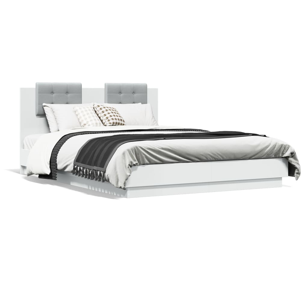 vidaXL Rám postele s čelem a LED osvětlením bílý 120 x 200 cm