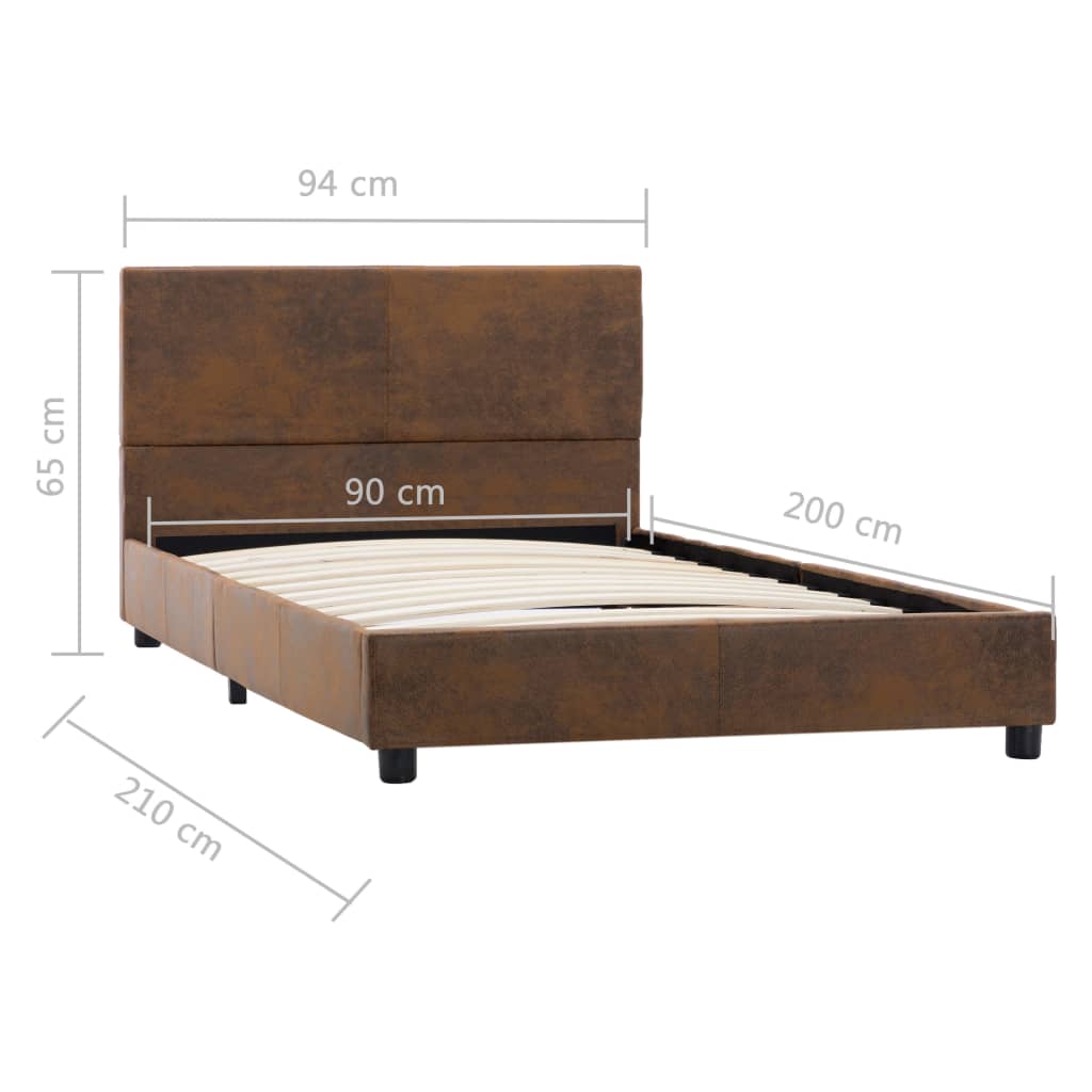 vidaXL Rám postele hnědý umělá broušená kůže 90 x 200 cm