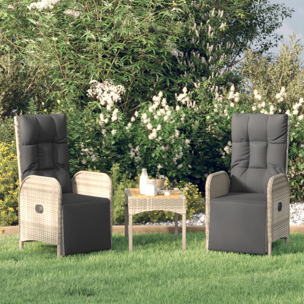 vidaXL Zahradní polohovací židle 2 ks se stolkem šedé polyratan